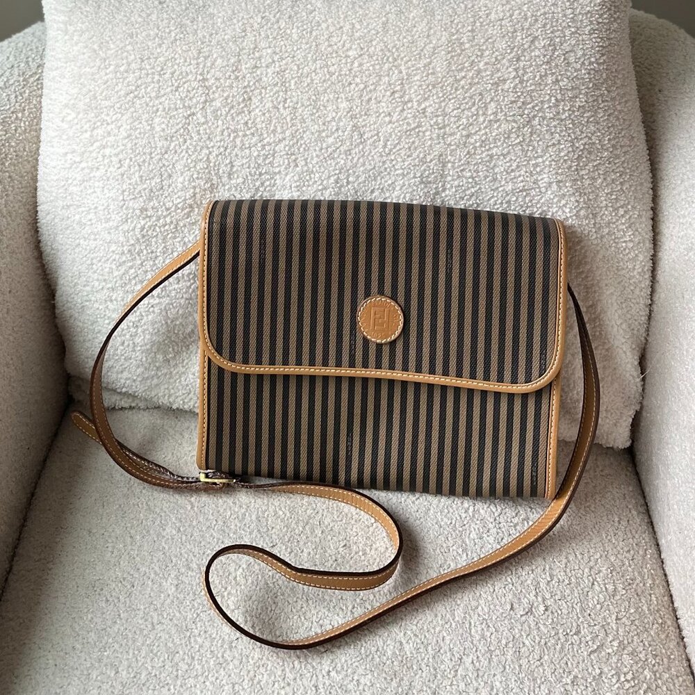 Fendi Tan and Cream Crossbody Bag with Structured Design
